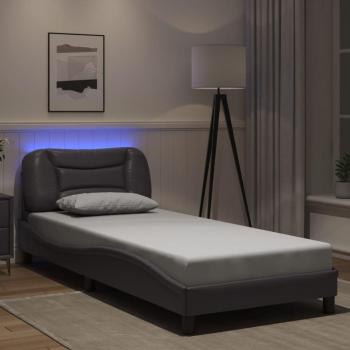 Estructura de cama de cuero sintético gris con luces LED 90x200 cm