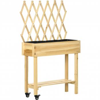 Mesa de cultivo elevada con enrejado y ruedas
