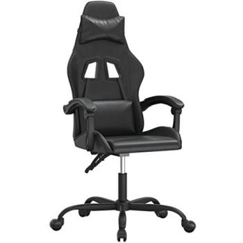 Silla Gaming Giratoria Cuero Sintético Negro con Reposabrazos, Inclinación Ajustable y Ruedas para Oficina y Sala de Estar
