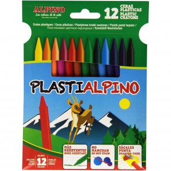Alpino Plastialpino - Estuche de 12 Lápices de Cera Resistentes, Colores Variados