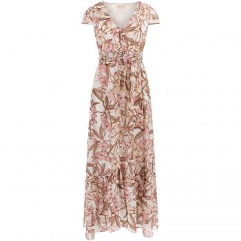 Guess Crinkle Jacquard Long Dress - Women's v-neck maxi dress, crinkle jacquard fabric, long length, elegant design, available in multiple sizes and colors