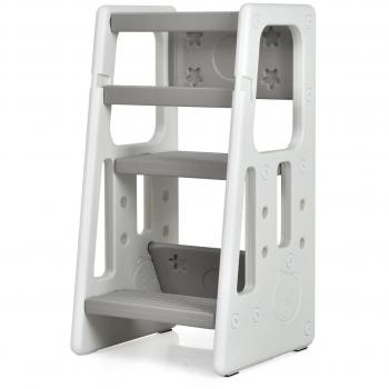 Kids Kitchen Step Stool with Double Safety Rails - Toddler Learning Stool Gray