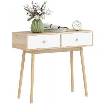 Mesa de Consola Estrecha Moderna con 2 Cajones de Melamina en Color Roble para Pasillo, Entrada, Salón y Dormitorio