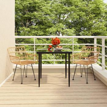vidaXL 3 Piece Garden Dining Set Poly Rattan: Outdoor dining set, includes 2 chairs and 1 table, made of durable poly rattan material, weather-resistant, lightweight design for easy movement, modern style suitable for gardens and patios