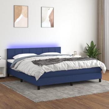 Cama box spring colchón y luces LED tela azul 160x200 cm vidaXL - Azul