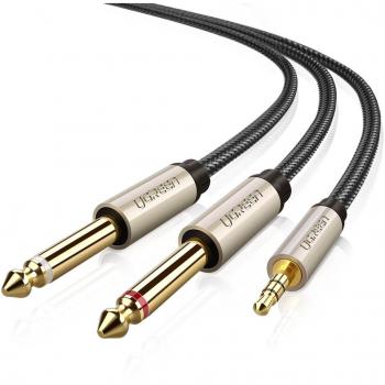 UGREEN 3.5mm to 6.35mm Audio Cable Dual 1/4 Inch to 1/8 Aux Lead 2 Mono to Stereo Mini Jack Y Splitter Digital Interface Instrument Cord Braid for Mixer Electric Keyboard Guitar Speaker Amplifier