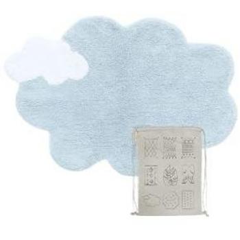 Alfombra Lavable Lorena Canals Mini Dream 70x100 cm Algodón Natural Color Azul y Blanco Hecho a Mano en Forma de Nube con Tintes Ecológicos