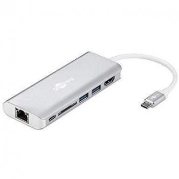 Adaptador Multiport USB-C 4K 30Hz con HDMI, 2x USB 3.0, RJ45, SD y PD 100W - Plata