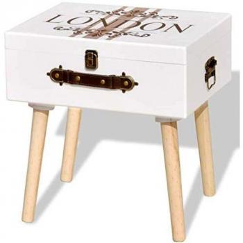 vidaXL Mueble Mesa Auxiliar Forma de Maleta Vintage Color Blanco 40x30x41,5 cm