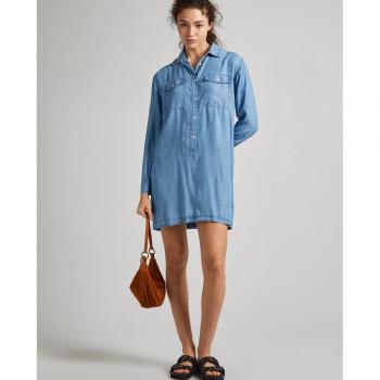 Pepe Jeans Erine Blue Sustainable Long Sleeve Short Dress for Women