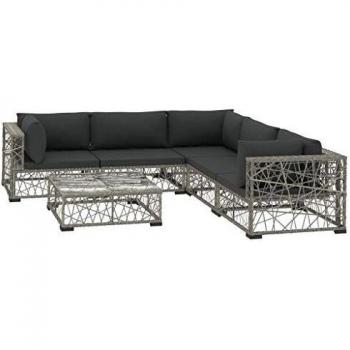Set de muebles de jardín 6 pzas y cojines ratán sintético gris