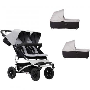 Cochecito Mountain Buggy Duet buggy V3 como cochecito de doble asiento + 2 capazos – Plata