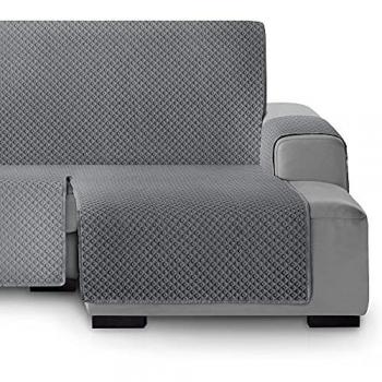 Vipalia - Funda Cubre Sofá Chaise Longue Acolchado Brazo Derecho 290 cm Color Gris Protector Antimanchas Ajustable Modelo Círculos