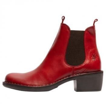 Fly London Women's Red Leather Block Heel Chelsea Boots - Size 37