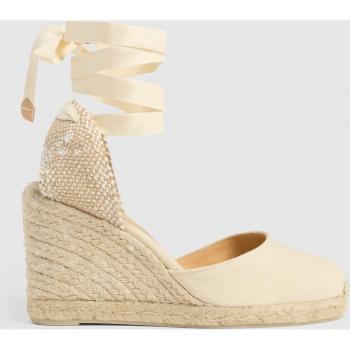Alpargatas Carina de Castañer en algodón orgánico, cierre mediante lazada, cuña de mujer color marfil