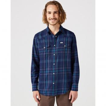 Wrangler - Camisa de hombre de corte clásico con cuadros en color negro, estilo western