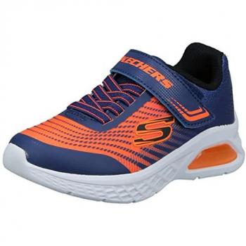 Zapatillas deportivas Skechers Microspec Max 2.0 para niños, ligeras y con velcro, color naranja y azul, talla 28 EU