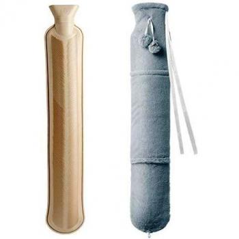 Homealexa - Botella de agua caliente de 2 litros con funda de felpa, correas largas para fijar en cuello, cintura, abdomen, botella de agua caliente de goma con tapón de rosca para evitar fugas