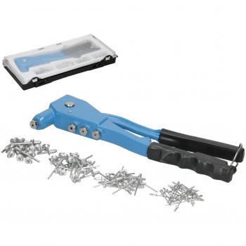 ECD Germany Remachadora manual con 100 remaches ciegos de 2,4 mm a 4,8mm en Caja de plástico resistente