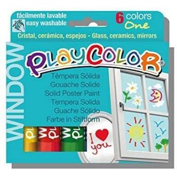 Playcolor Window Tempera Sólida para Vidrio, Estuche de 6 Colores Surtidos