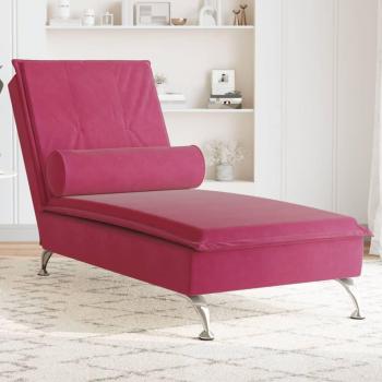 Chaise Longue de masaje con rodillo en terciopelo rojo vino