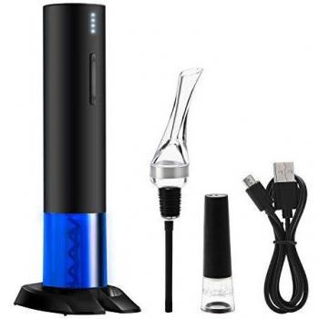 Abrebotellas de vino eléctrico, juego de sacacorchos de vino automático recargable con cable Micro USB, aireador dosificador, tapón de vacío y cortador de precinto, color negro mate