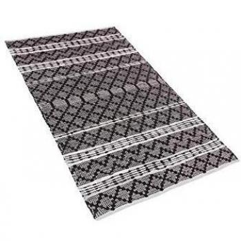 Alfombra de Cuero Genuino 80 x 150 cm Negra con Beige, Estilo Moderno Contemporáneo, Patrón Chevron Fehimli