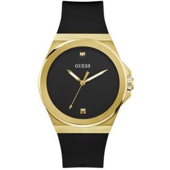 Reloj Guess Hombre VINYL GW0790G1 Acero Inoxidable Dorado con Segundero y Circonitas, Esfera Negra, Correa de Silicona