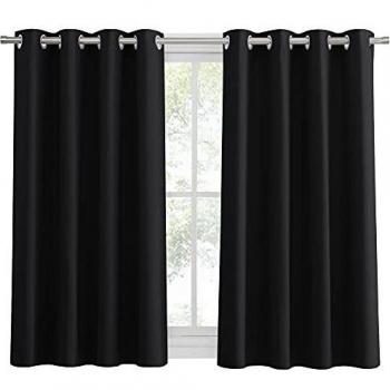 PONY DANCE Cortinas Opacas Cortas Negro Termicas Aislantes -Paneles Modernos para Ventanas Salón, Oficina y Dormitorio Infantil Antimoscas/Telas Gruesas, 2 Piezas, 132 x 137 cm