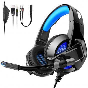 Auriculares Gaming para PS4, PC, Xbox One, Cómodos Cascos Gaming plegables con luces LED, calidad de sonido Premium Stereo y Bass Surround, micrófono con cancelación de ruido y control de volumen