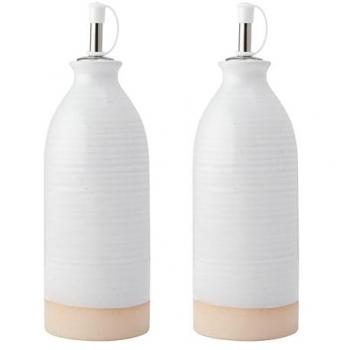 Juego de 2 Aceiteras y Vinagreras de Cerámica Idilica, Capacidad 450ml, Color Crema, Base No Esmaltada