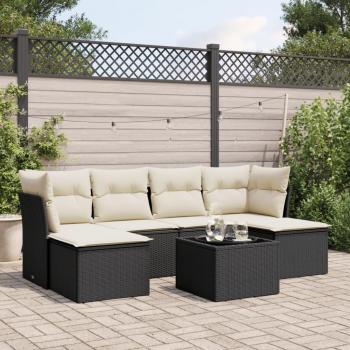 Set de comedor de jardín 7 pzas con cojines en ratán sintético negro