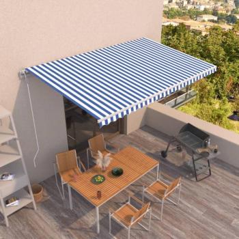 Toldo Retráctil Automático 500x350 cm Azul y Blanco