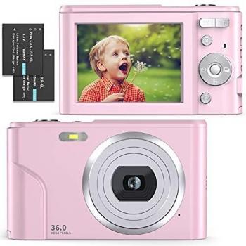 Cámara Digital compacta 1080P HD 36 MP Vlogging Cámara con 16X Zoom Digital, FamBrow Video Cámara 2.4 LCD Foto Cámara Recargable de Bolsillo para Estudiantes, niños, Adultos, Principiantes