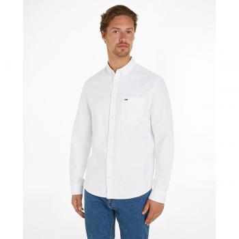 Camisa Tommy Jeans Oxford Blanca Hombre Corte Regular Manga Larga