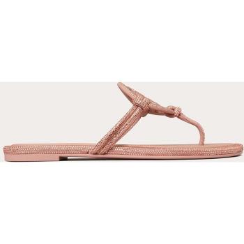 Tory Burch Women's Pink Crystal Embellished Leather Flat Miller Sandals, Size 9 US