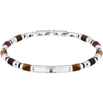 Pulsera para Hombre Maserati de Acero, Piedras, Largo 22 cm, Colección ICONIC, Color Marrón