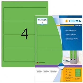 Etiquetas para Archivos HERMA 4299, 192 x 61 mm, Verde, Opaque, Papel Mate, 400 Etiquetas (100 Hojas)