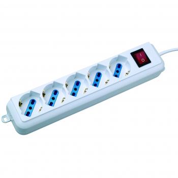 Italian 5-Outlet Power Strip with Switch - Bipasso/Schuko, White