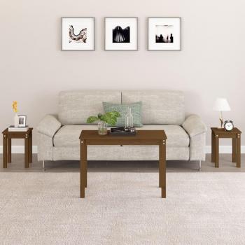 Mesas apilables 3 piezas madera maciza de pino Natural, Blanco, Gris y Marrón miel - Mesa de sofá, Mesa de Entrada para Salón, Consola de Entrada, Mueble Recibidor, Mesita Auxiliar