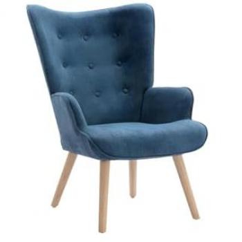 Sillón escandinavo de tela azul VATELY con respaldo alto