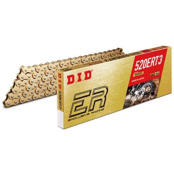 Cadena de transmisión D.I.D 520ERT3 Gold con 100 eslabones y unión a clip RJ