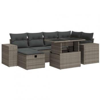 Set de sofás de jardín y cojines 8 piezas ratán sintético gris
