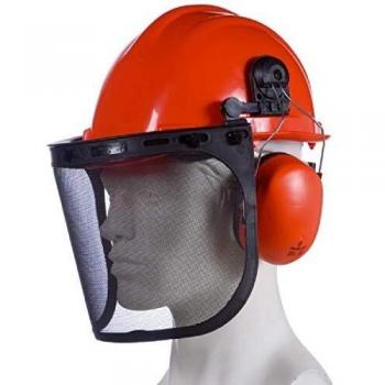 Casco Forestal Singer Naranja con Protección Antibruido y Portavisera de Malla - HGCF01