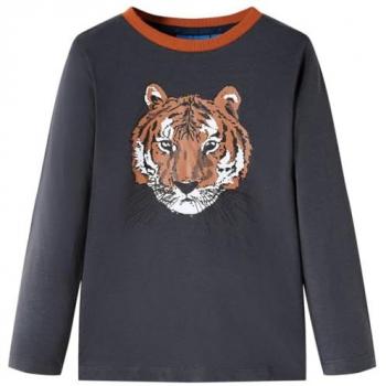 Camiseta Infantil Manga Larga Estampado de Tigre Gris Antracita 140
