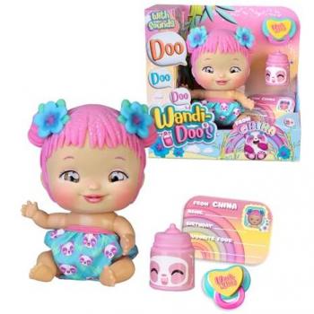 Wandi-Doo - Muñeco bebé Asiática Wandi-Doo, habla con el lenguaje universal de los bebés, incluye pañal de ositos panda, 2 accesorios (biberón y chupete)