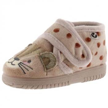 Zapatillas de casa para bebés Victoria de pelo guepardo con cierre adherente y suela al tono