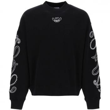 Off-White Men's Cotton Crewneck Sweatshirt with Logo Embroidery in Black, Size Small, OMBA054S24FLE002