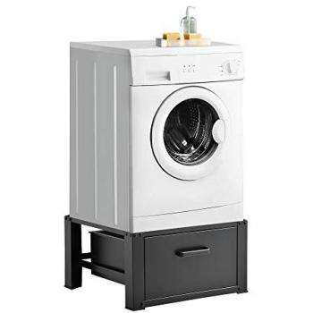 Pedestal para Lavadora con Cajón de Almacenamiento hasta 150 kg, Acero y Aluminio, 63 x 54 x 31 cm, Color Negro