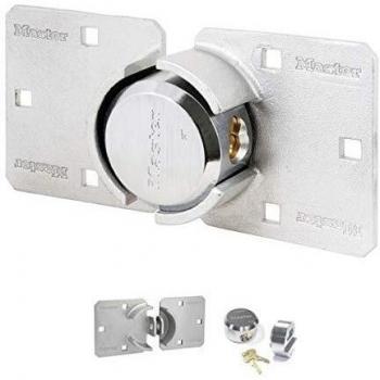 Master Lock 736EURD Alta Seguridad Candado para Puertas de Camionetas, Candado Redondo + Aldaba, óptimo para Furgonetas, Camiones, Puertas y máquinas expendedoras, Plateado